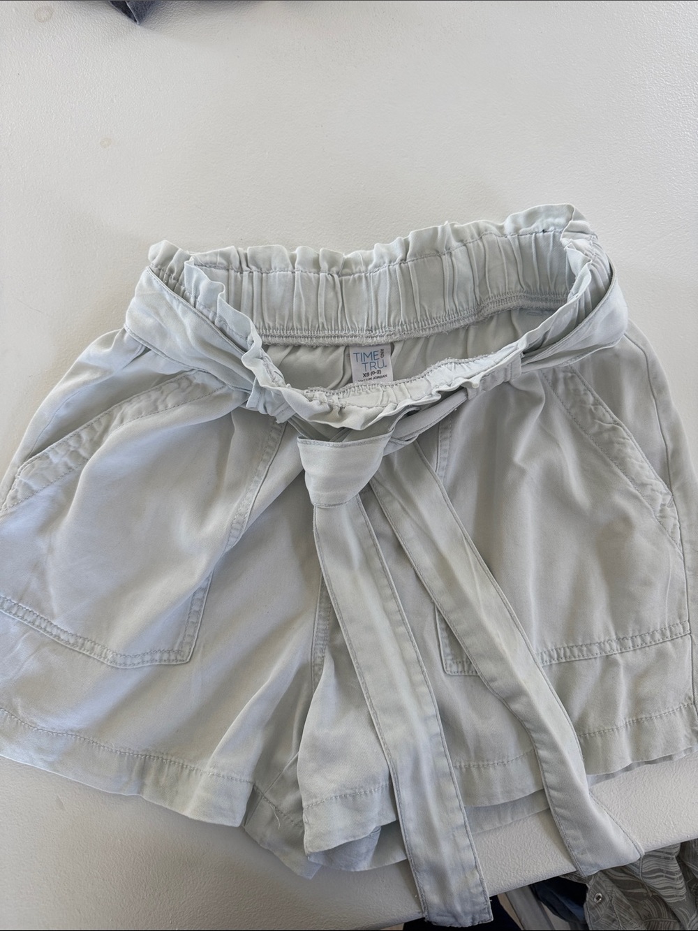 Time and Tru Light Gray Paperbag Tie-Waist Shorts